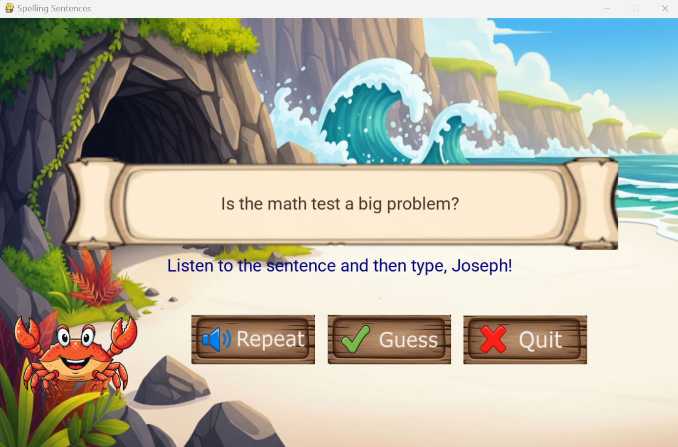 Screenshot of the Spelling Sentences game